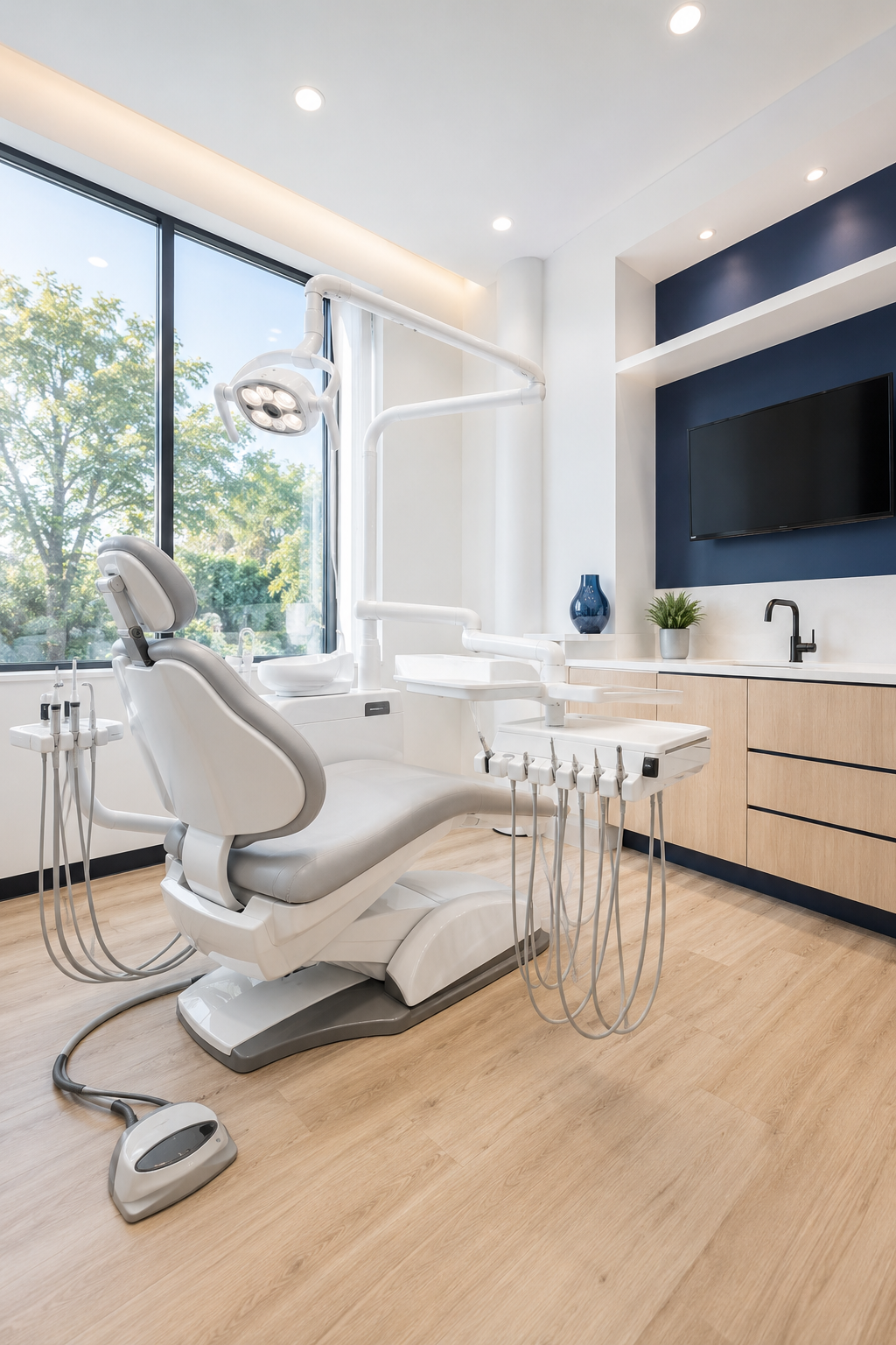 Modern, bright dental treatment room at Sapphire Family Dental in Eden Prairie, MN